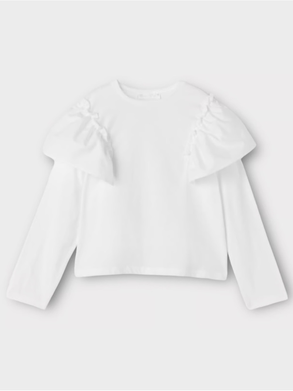 Zara Girls White Ruffle Poplin Long Sleeve Top
